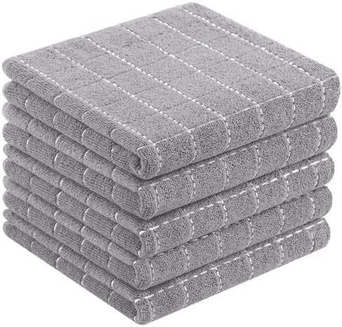 Homaxy 100% Cotton Terry Kitchen Towels, 5 Pack, Light Grey by Homaxy