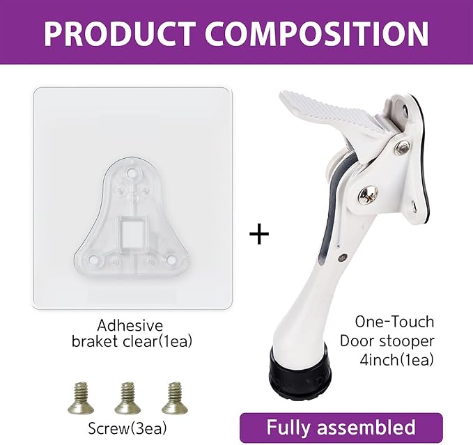 Door Stopper with Adhesive Bracket Stickers, No Drilling or Tools Needed - Image 3