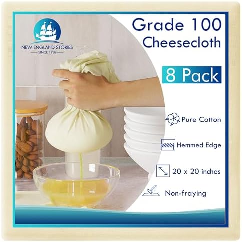 8 PCS Reusable Cheesecloth, Grade 100, 20x20 Inch Hemmed Cheese Cloth by NewEnglandStories