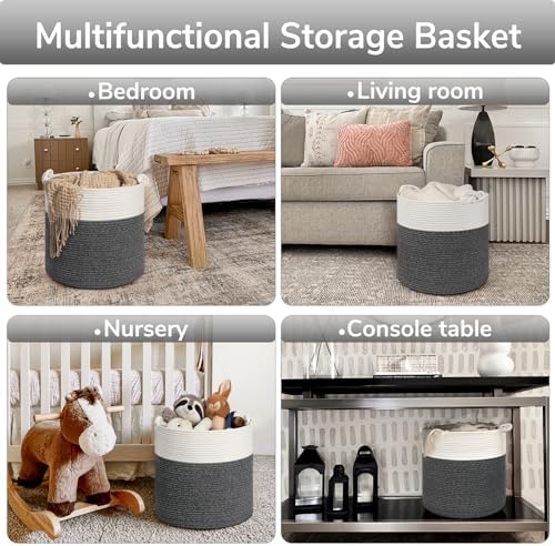 Goodpick Woven Rope Blanket Basket Living Room, Dark Grey - Image 4