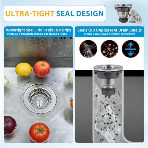Hibbent Metal Kitchen Sink Drain Strainer and Stopper, SUS304 Body & Basket - Image 4