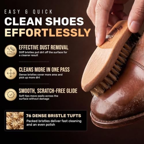 KONEX Shoe Brush with Natural Boar Bristles, Beechwood Handle, - Image 5