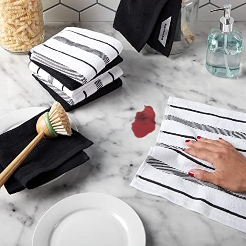 KitchenAid Albany Dishcloth 8 Pack Set, Matte Black/White - Image 2
