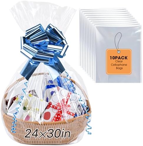 Yuiicaov 10PCS Large Cellophane Bags, 24x30 Inches Clear Cellophane Wrap by Unknown