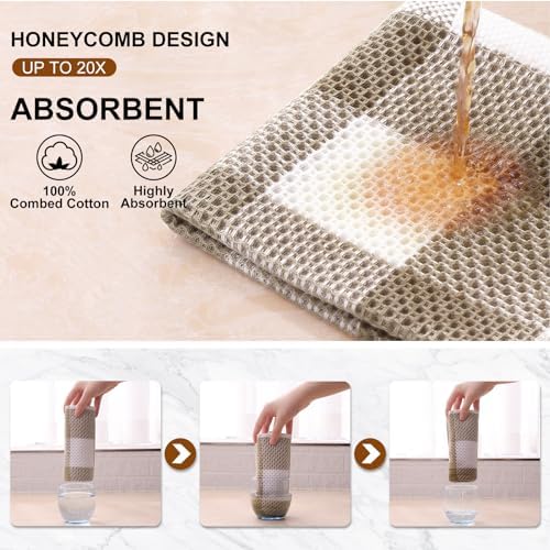 Mordimy Cotton Waffle Kitchen Towels, 6 Pack, Khaki & White - Image 3