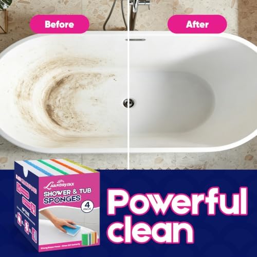 LAUNDRYLUX Magic Sponge Erasers, 4 Pack Dual-Sided Shower & Tub Cleaner - Image 6