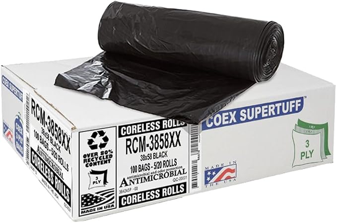Aluf Plastics 55-60 Gal Black Coreless Roll Trash Bags - Image 3