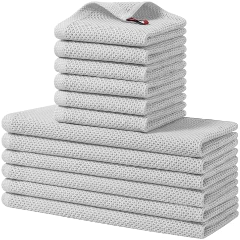 Homaxy 12 Pack 100% Cotton Kitchen Towels and Dishcloths Set, Light Gray by Homaxy