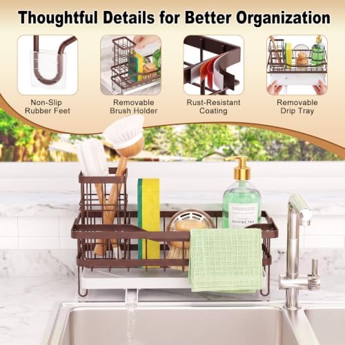 Sponge Holder for Kitchen Sink, Self-draining Sink Caddy - Image 7