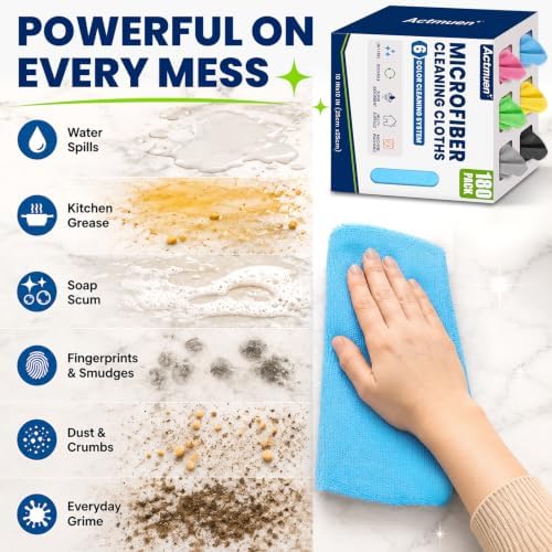 180 Pack Microfiber Cleaning Cloths, 6 Color Box, Reusable Rags - Image 5