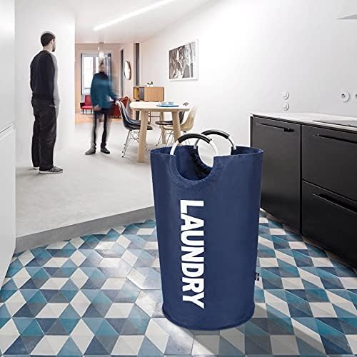 DOKEHOM 90L Large Laundry Basket Bag, Collapsible Tall Hamper, Dark Blue - Image 7