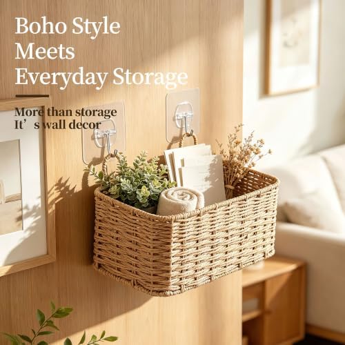 Woven Wall Baskets Set of 3, Boho Wicker Hanging Organizer 3 Sizes - Image 4