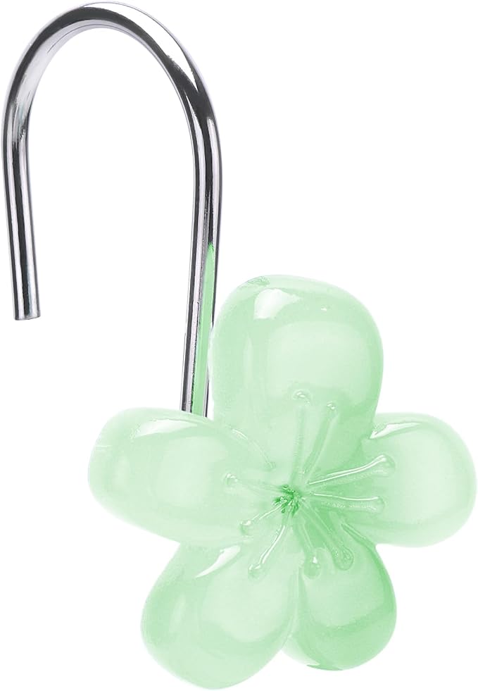Cute Flower Shower Curtain Hooks, Glow in The Dark, Pretty Floral Themed by SIMPLE+CLEVER+HOMES+365