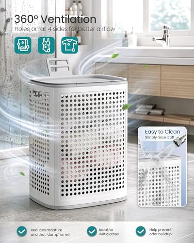 SONGMICS Laundry Hamper with Lid, 75 L Ventilated Basket, Cutout Handles - Image 3