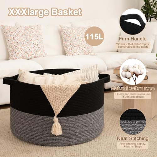 OIAHOMY 115L Extra Large Blanket Basket Living Room Laundry Basket Gray - Image 4