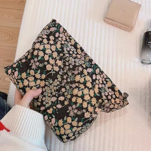 Flowers Makeup Bag for Women, Large Embroidery Zipper Cosmetic Bags - Image 3