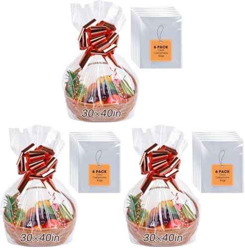 Yuiicaov 6PCS Extra Large Cellophane Bags, 30x40 Inches Clear Cellophane Wrap by Unknown