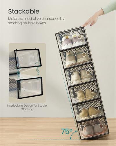 SONGMICS Stackable Shoe Boxes, Ventilated Clear - Image 3