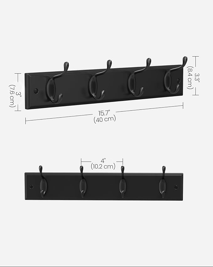 SONGMICS Wall-Mounted Coat Rack, Hook Rack, 4 Dual Metal Hooks, in the Entryway - Image 6