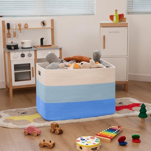 OIAHOMY 108L Extra Large Blanket Basket Dog Toy Basket Gradient Light Blue - Image 5