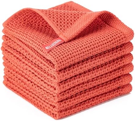 Kitchen Towels 6-Pack Kitchen Dish Cloths, 100% Cotton, 12x12 In, Brick Red by BOOMIBOO