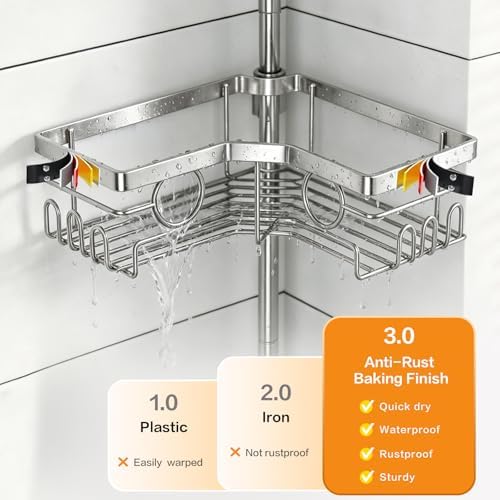 Corner Shower Caddy Tension Pole, Rustproof 4-Tier Adjustable 22-120 Inch - Image 5