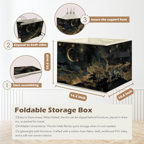 Mystical Crescent Moon Star Celestial Storage Box Bins, Moody Starry Night Sky - Image 3