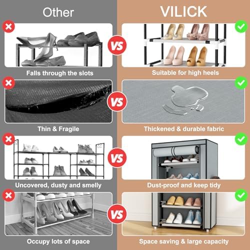 VILICK Shoe Rack with Cover Narrow Shoe Rack Organizer with 4 Side Pockets 10 - Image 5