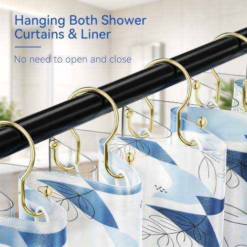 OEH Shower Curtain Hooks, Metal Shower Curtain Hangers, Double Hook Gold Shower - Image 3