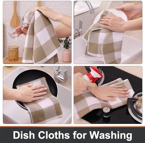 Mordimy Cotton Waffle Kitchen Towels, 8 Pack, Khaki & White - Image 4