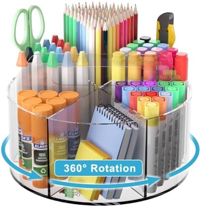 Rotating Markers Organizer for Kids, Acrylic Lazy Susan Organizers for Desks by Wawocs