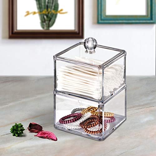 SheeChung Square Acrylic Qtip Holder, 2 Pack Bathroom Canisters - Image 2