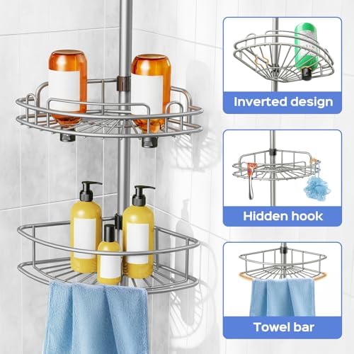 HAMITOR Shower Caddy Tension Pole: 4 Tier Corner Bathroom Organizer - Image 5