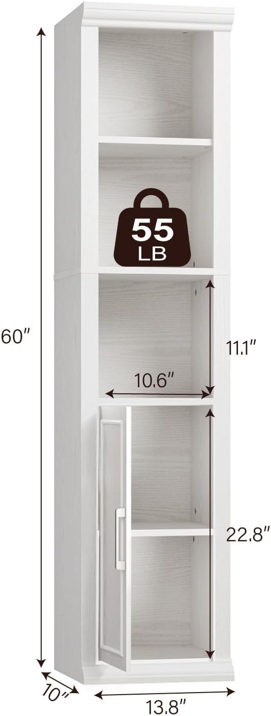 Rresyet Bathroom Cabinet, 60" Tall Bathroom Storage Cabinet with Adjustable Shelves and Doors for Small Space, Living Room, Entryway, Kitchen, White