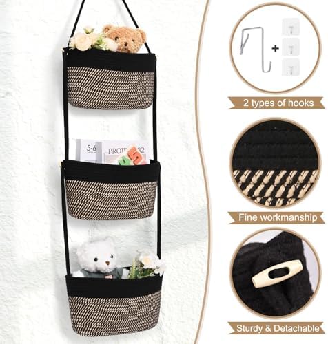 Hanging Basket, 3-Tier Woven Wall Basket - Image 4