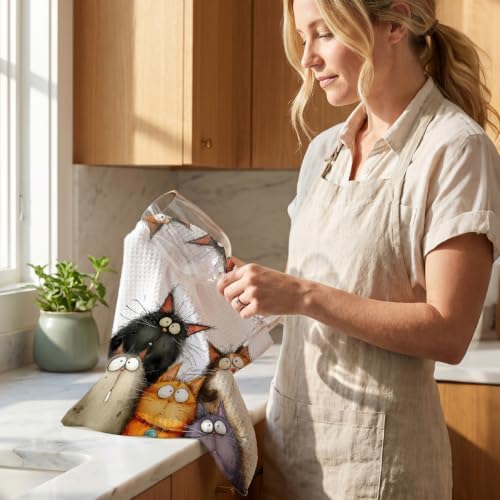 4 Pcs Cute Cat Kitchen Towels, Funny Cats Gifts Absorbent Hand Towels-07 - Image 6