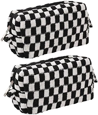 SxoSyo 2 Pcs Checkered Cosmetic Bags by SxoSyo
