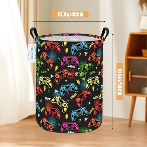 Round Laundry Basket Collapsible Boys Storage Hamper Organizer Game - Image 2