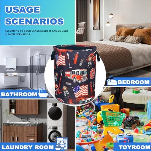 Fire Truck Fireman Laundry Basket Foldable Oxford Cloth 18.9 x 16.5 Inch - Image 4