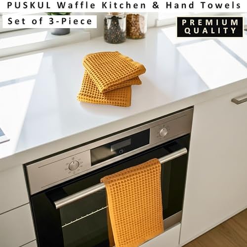 PÜSKÜL Natural 100% Turkish Cotton Waffle Hand and Kitchen Towels Set of 3 - Image 4