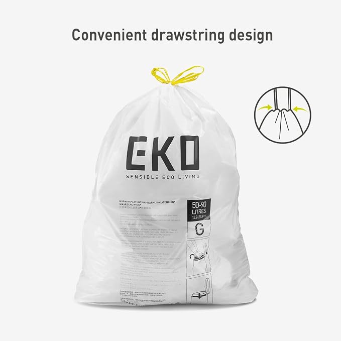 EKO 21 Gallon / 50-90 Liter, Drawstring Trash Bags, Extra-Strong Unscented - Image 3