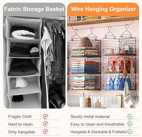 Sonyabecca 3-Tier Closet Organizers and Storage, Foldable Stackable Wire Basket - Image 7