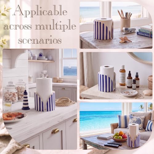 Hushee Blue Striped Ceramic Paper Towel Holder, Kitchen Countertop Stand - Image 5