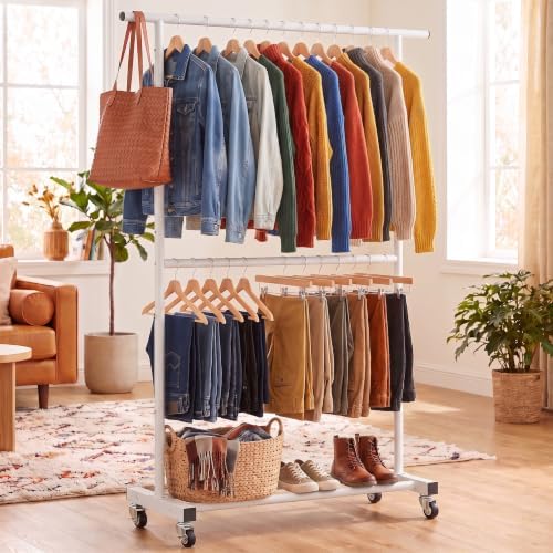 Sywhitta Double Rod Metal Clothing Garment Rack on Wheels - Image 2