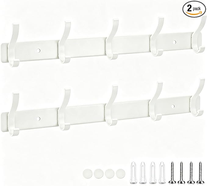 Wall Mount Coat Rack 2 Pack, Smooth Hook Edges, Screw Installation, Double by Dntorx