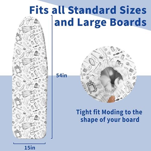 Ironing Board Cover and Pad, Thick Scorch Resistant Padding Gray Sewing Print - Image 4