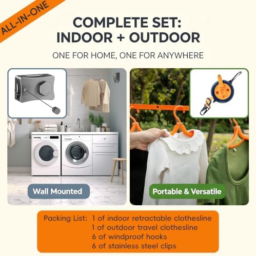 YUKI Retractable Clothesline Indoor Outdoor Clothes Line Kit, Heavy Duty - Image 2
