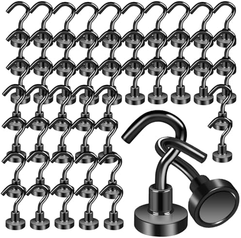 52 Pack Black Magnetic Hook Heavy Duty, 25lbs Magnetic Hooks by Keukenket