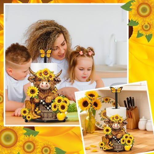 Summer Sunflower Highland Cow Paper Towel Holder Sunflower Floral Cattle - Image 6