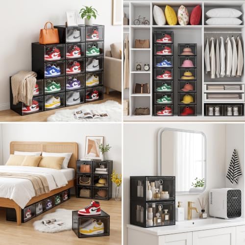 Large Clear Plastic Stackable Shoe Boxes 8-Pack, Drop Side Shoe Organizers - Image 6